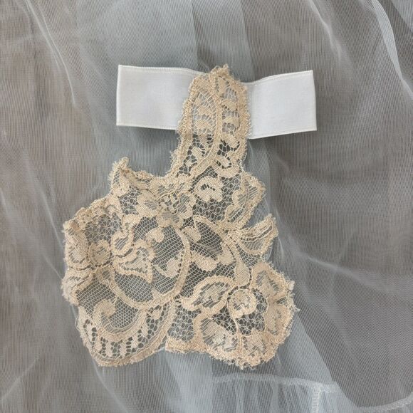 Vtg Lisette Lingerie Blue Lace Chiffon Robe Sz Med Peignoir Negligee Sheer Lace - Picture 4 of 13